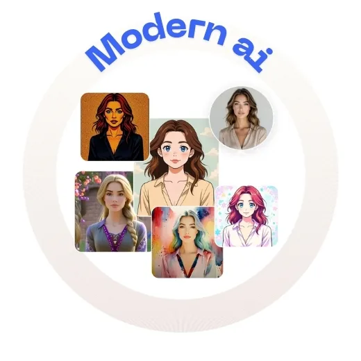 Various photos enhanced with different AI filter styles